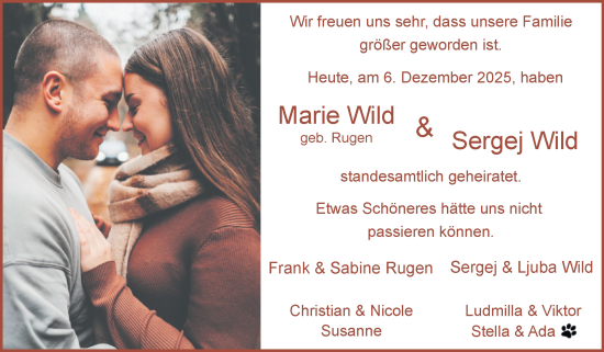 Hochzeitsanzeige von Marie Wild von Osterholzer Kreisblatt