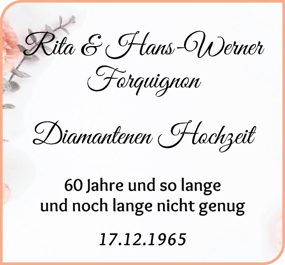 Hochzeitsanzeige von Rita Forquignon von WESER-KURIER