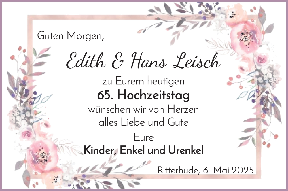 Hochzeitsanzeige von Edith und Hans Leisch von Osterholzer Kreisblatt