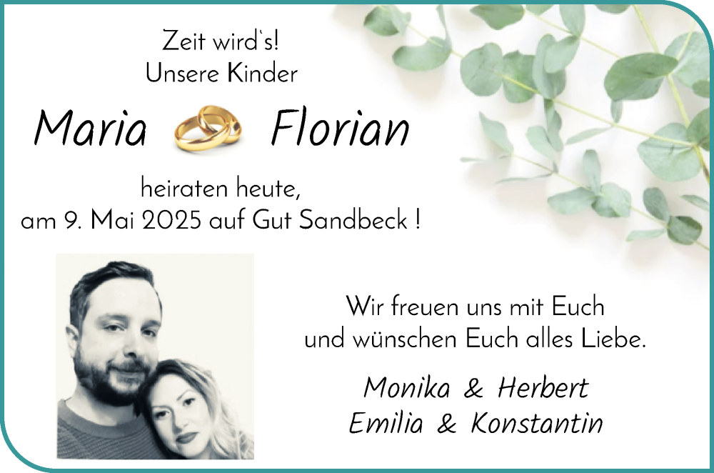 Hochzeitsanzeige von Florian  von Osterholzer Kreisblatt