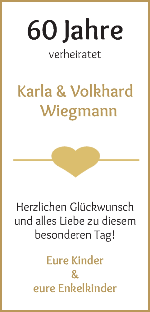 Hochzeitsanzeige von Karls Wiegmann von WESER-KURIER