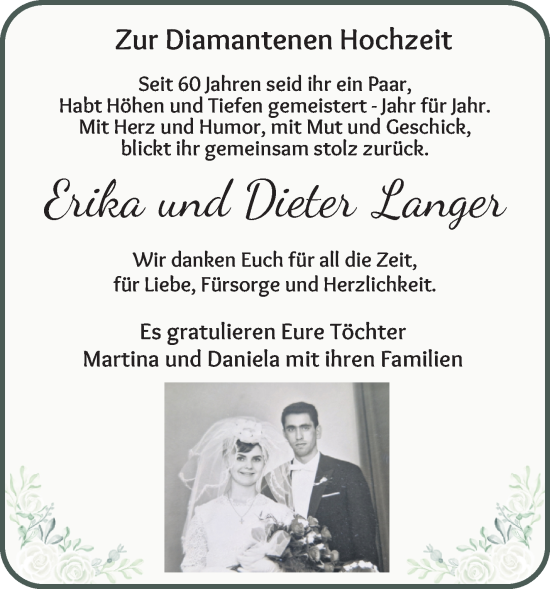 Hochzeitsanzeige von Erika Langer von WESER-KURIER