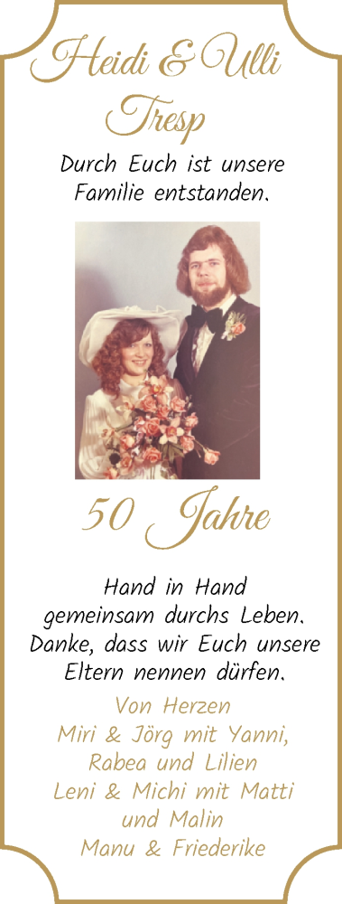 Hochzeitsanzeige von Heidi Tresp von WESER-KURIER