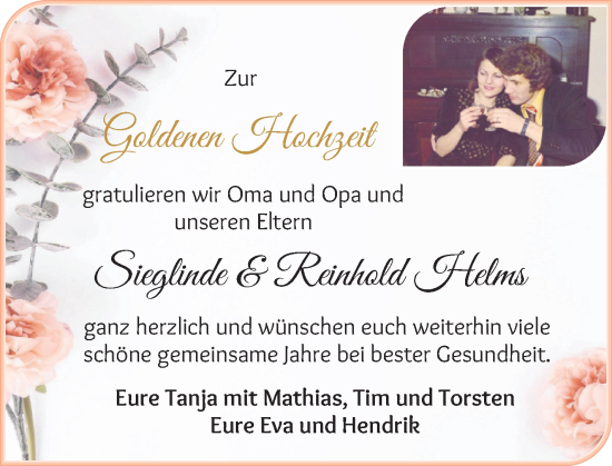 Hochzeitsanzeige von Sieglinde Helms von Delmenhorster Kurier