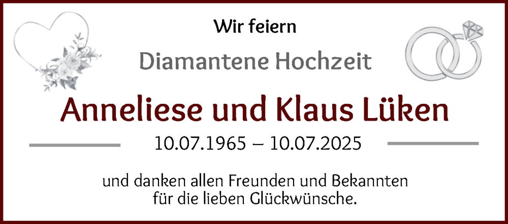 Hochzeitsanzeige von Anneliese Lüken von WESER-KURIER