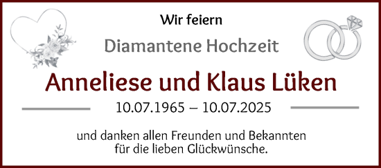 Hochzeitsanzeige von Anneliese Lüken von WESER-KURIER