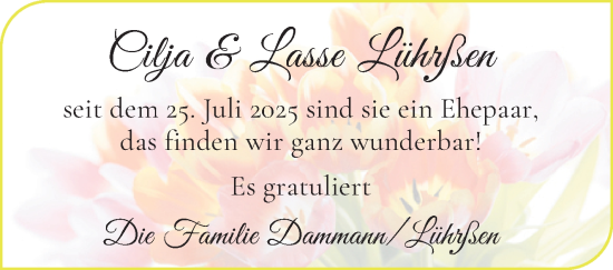 Hochzeitsanzeige von Cilja Lührßen von WESER-KURIER