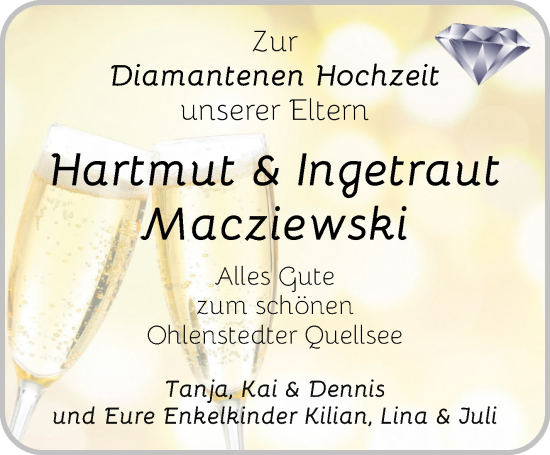 Hochzeitsanzeige von Hartmut Macziewski von Osterholzer Kreisblatt