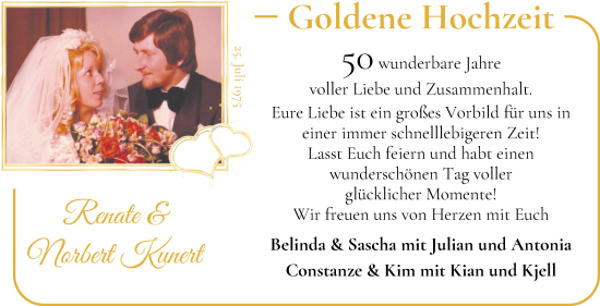 Hochzeitsanzeige von Renate und Norbert Kunert von Die Norddeutsche
