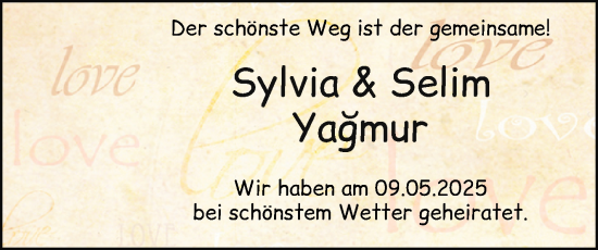 Hochzeitsanzeige von Sylvia Yağmur von WESER-KURIER