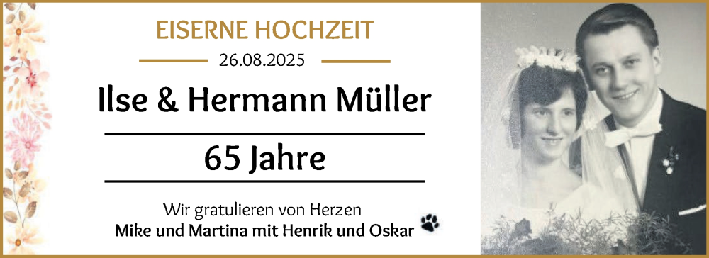 Hochzeitsanzeige von Ilse und Hermann Müller von Die Norddeutsche
