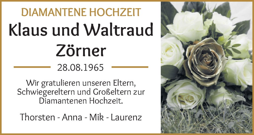 Hochzeitsanzeige von Klaus Zörner von WESER-KURIER