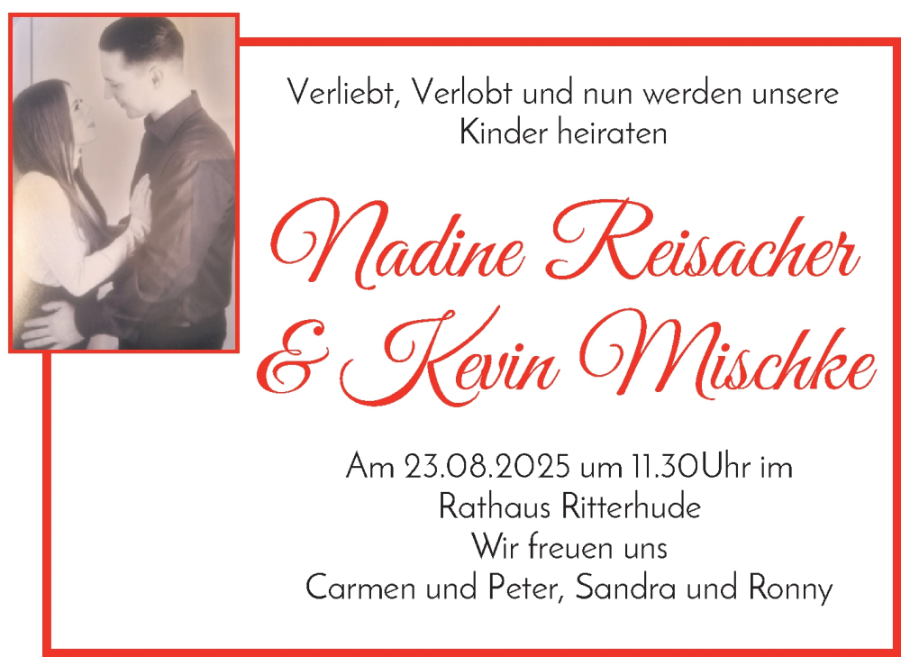Hochzeitsanzeige von Nadine Reisacher von WESER-KURIER