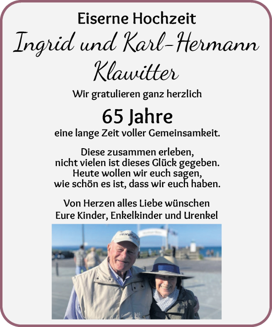 Hochzeitsanzeige von Ingrid Klawitter von WESER-KURIER