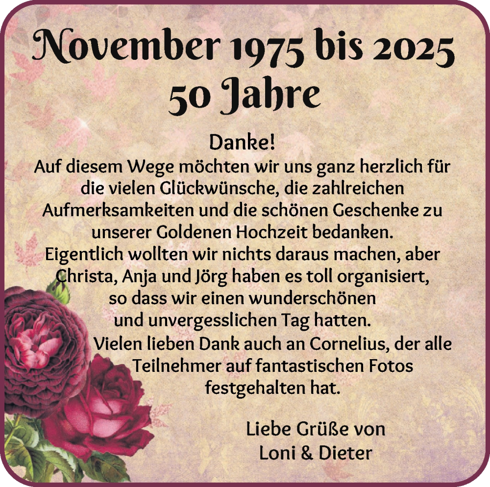 Hochzeitsanzeige von Loni  von Wuemme Zeitung