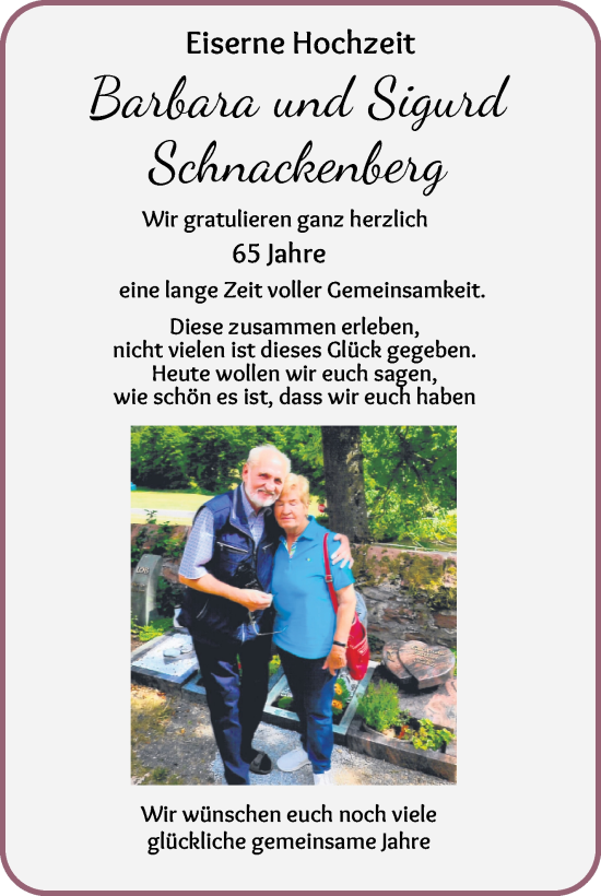 Hochzeitsanzeige von Barbara Schnackenberg von WESER-KURIER