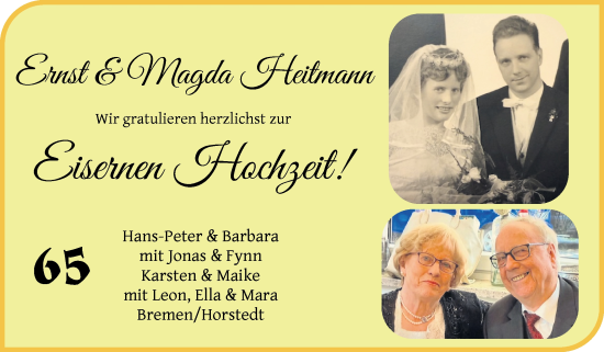Hochzeitsanzeige von Ernst Heitmann von WESER-KURIER