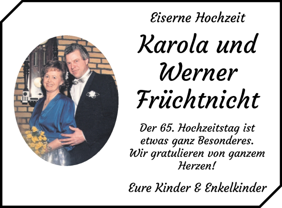 Hochzeitsanzeige von Karola Früchtnicht von Wuemme Zeitung