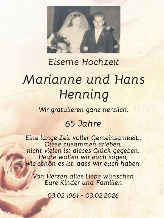 Hochzeitsanzeige von Marianne  Henning von WESER-KURIER