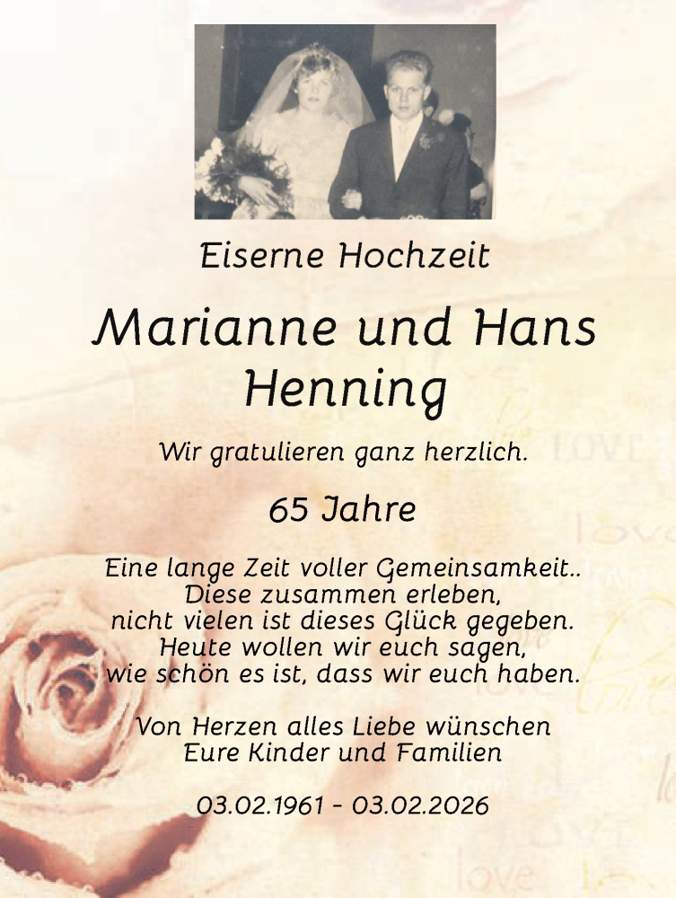Hochzeitsanzeige von Marianne  Henning von WESER-KURIER