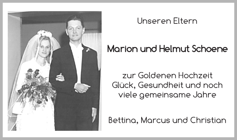 Hochzeitsanzeige von Marion Schoene von WESER-KURIER