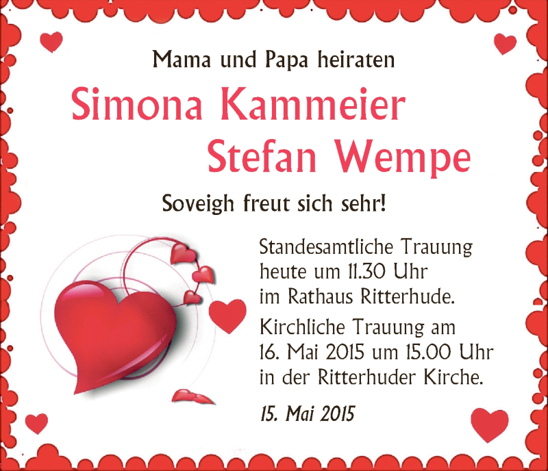 Hochzeitsanzeige von Simone Kammeier von WESER-KURIER