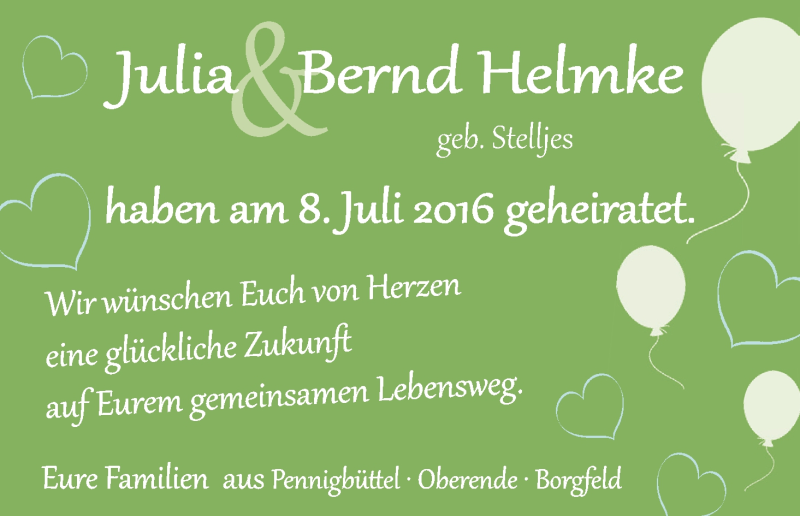 Hochzeitsanzeige von Julia Helmke von Wuemme Zeitung