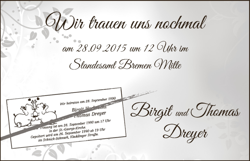 Hochzeitsanzeige von Birgit Dreyer von WESER-KURIER