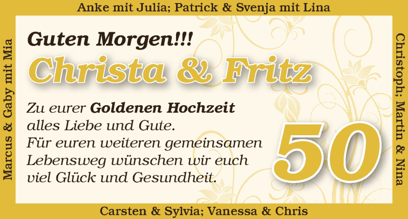 Hochzeitsanzeige von Christa  von Wuemme Zeitung