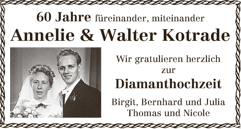 Hochzeitsanzeige von Annelie Kotrade von Osterholzer Kreisblatt