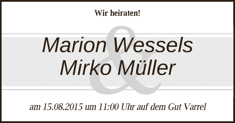 Hochzeitsanzeige von Marion Wessels von WESER-KURIER