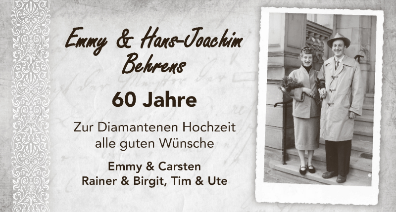 Hochzeitsanzeige von Emmy Behrens von WESER-KURIER