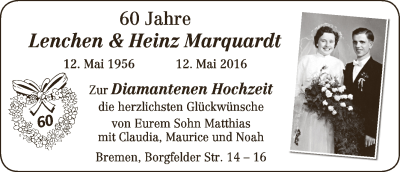 Hochzeitsanzeige von Lenchen Marquardt von WESER-KURIER
