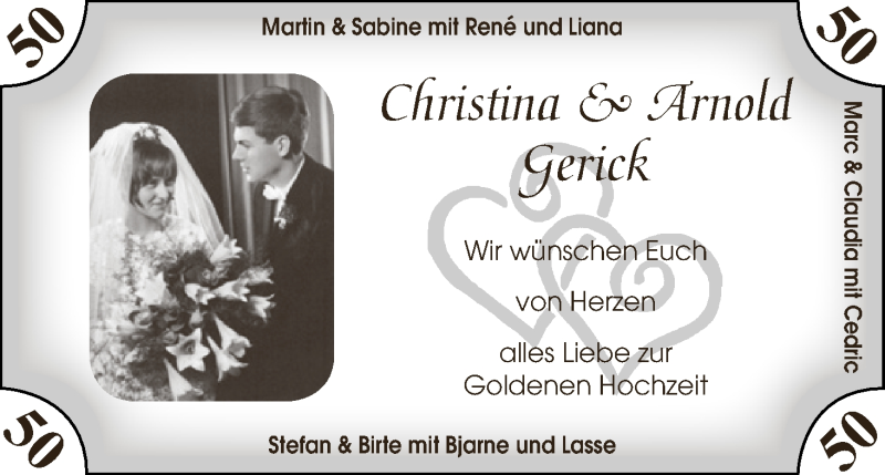 Hochzeitsanzeige von Christina Gerick von Die Norddeutsche