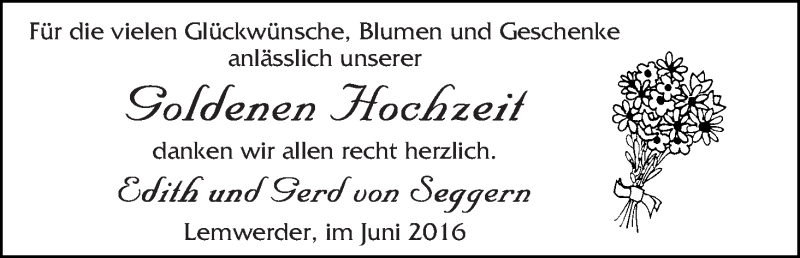 Hochzeitsanzeige von Edith von Seggern von Die Norddeutsche