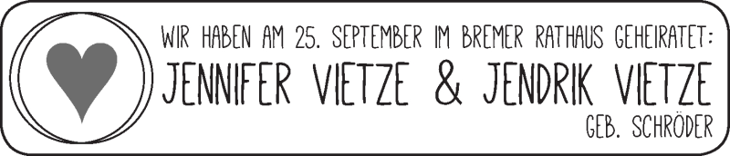Hochzeitsanzeige von Jennifer Vietze von Osterholzer Kreisblatt