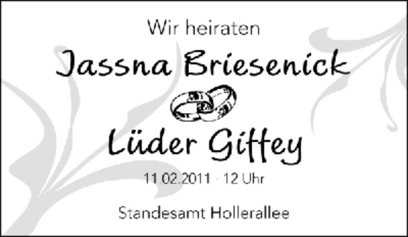 Hochzeitsanzeige von Jassna Briesenick von WESER-KURIER