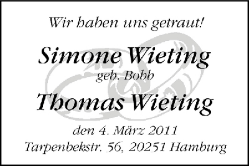 Hochzeitsanzeige von Simone Wieting von WESER-KURIER