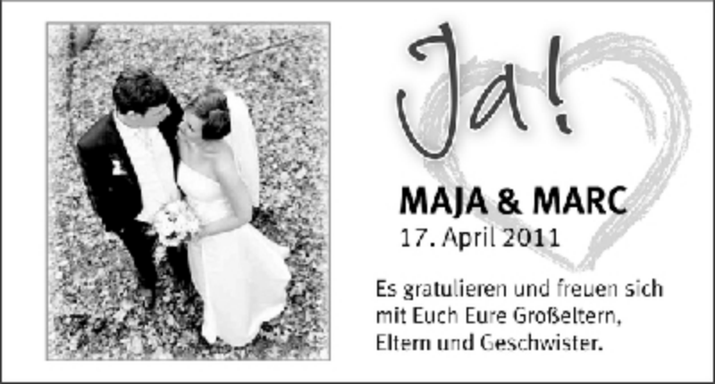 Hochzeitsanzeige von Maja  von WESER-KURIER