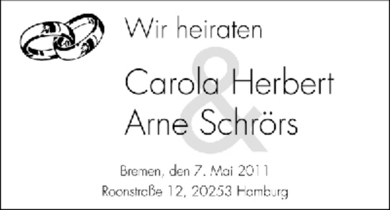 Hochzeitsanzeige von Carola Herbert von WESER-KURIER