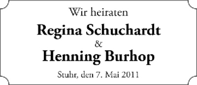Hochzeitsanzeige von Regina Schuchardt von WESER-KURIER