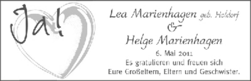 Hochzeitsanzeige von Lea Marienhagen von WESER-KURIER