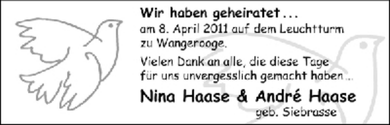 Hochzeitsanzeige von Nina Haase von WESER-KURIER