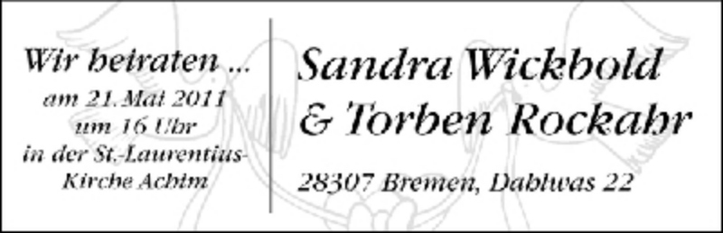 Hochzeitsanzeige von Sandra Wickbold von WESER-KURIER