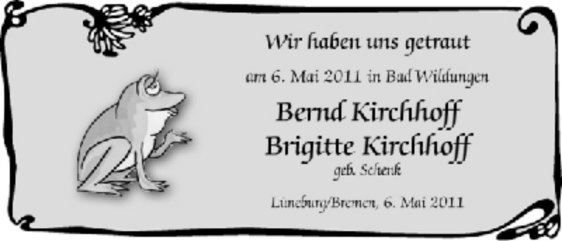 Hochzeitsanzeige von Bernd Kirchhoff von WESER-KURIER