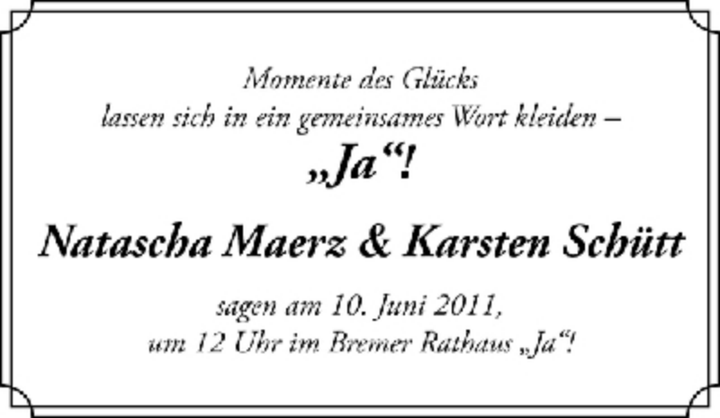 Hochzeitsanzeige von Natascha Maerz von WESER-KURIER