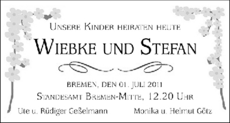Hochzeitsanzeige von Wiebke  von WESER-KURIER