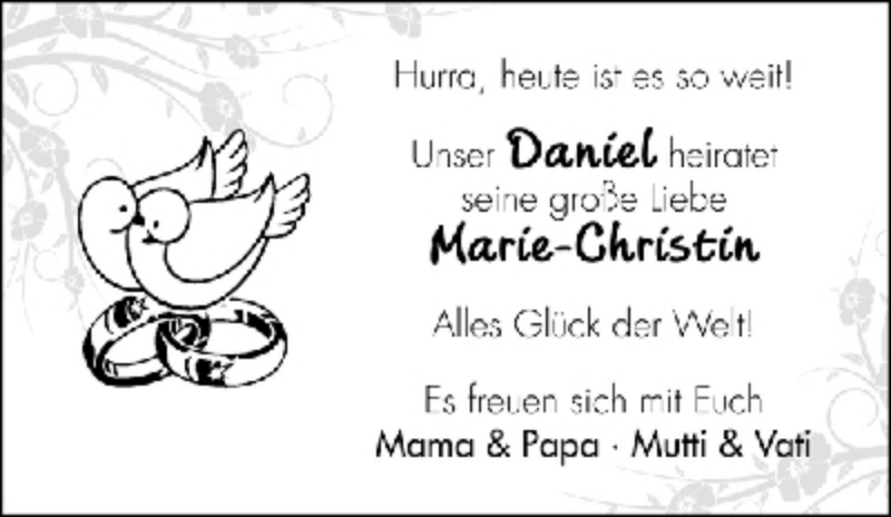 Hochzeitsanzeige von Marie-Christin  von WESER-KURIER