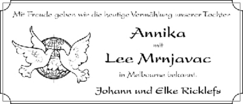 Hochzeitsanzeige von Annika  von WESER-KURIER
