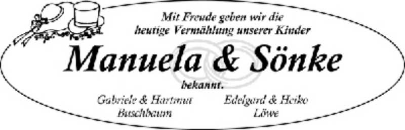 Hochzeitsanzeige von Manuela  von WESER-KURIER